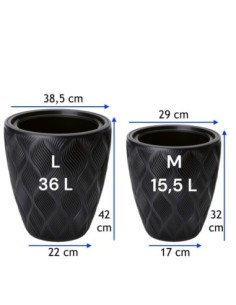 Maceta redonda con ondas 3D L Ø39 × 42 cm, 36 L – Negro | Töpferkönig 2