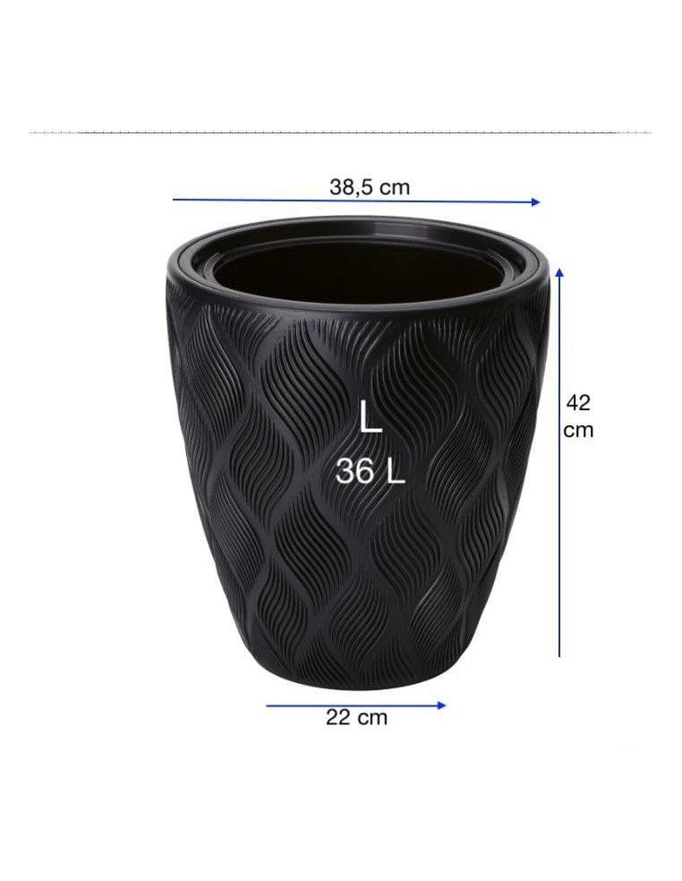 Pot de fleurs rond ondulé 3D L Ø39 × 42 cm, 36 L – Noir | Töpferkönig