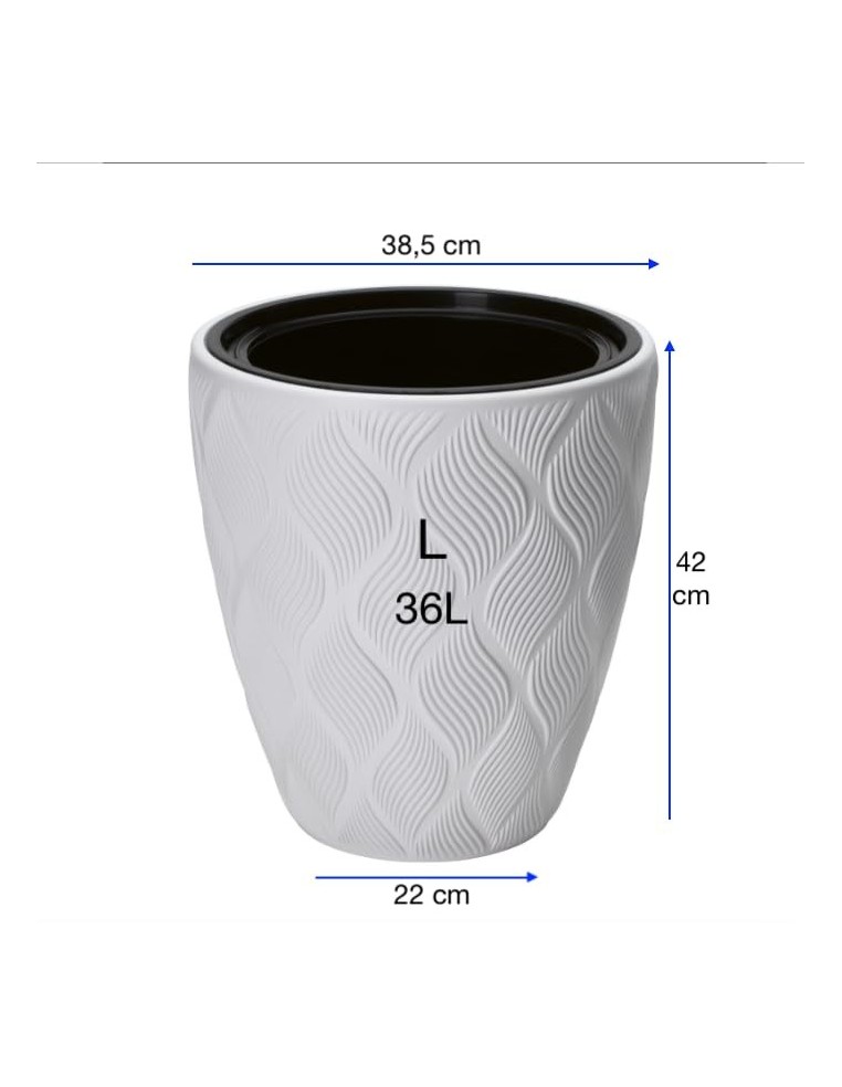 Pot de fleurs rond ondulé 3D L Ø39 × 42 cm avec système d'arrosage, 36 L – Blanc | Töpferkönig