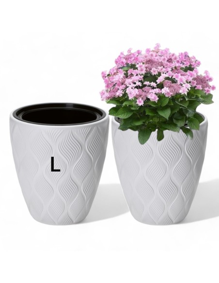 Maceta redonda con ondas 3D L Ø39 × 42 cm, 36 L – Blanco | Töpferkönig