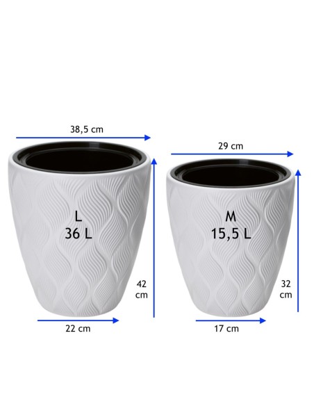 Blumentopf rund 3D-Wellen L Ø39 × 42 cm, 36 L – Weiß | Töpferkönig