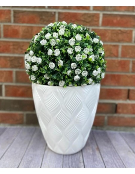 Pot de fleurs rond ondulé 3D L Ø39 × 42 cm, 36 L – Blanc | Töpferkönig