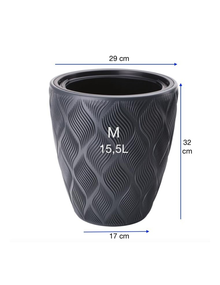 Blumentopf rund 3D-Wellen M Ø29 × 32 cm, 15,5 L – Anthrazit | Töpferkönig