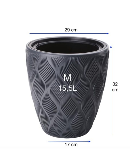 Blumentopf rund 3D-Wellen M Ø29 × 32 cm, 15,5 L – Anthrazit | Töpferkönig