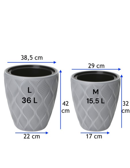 Pot de fleurs rond ondulé 3D M Ø29 × 32 cm, 15,5 L – Gris | Töpferkönig