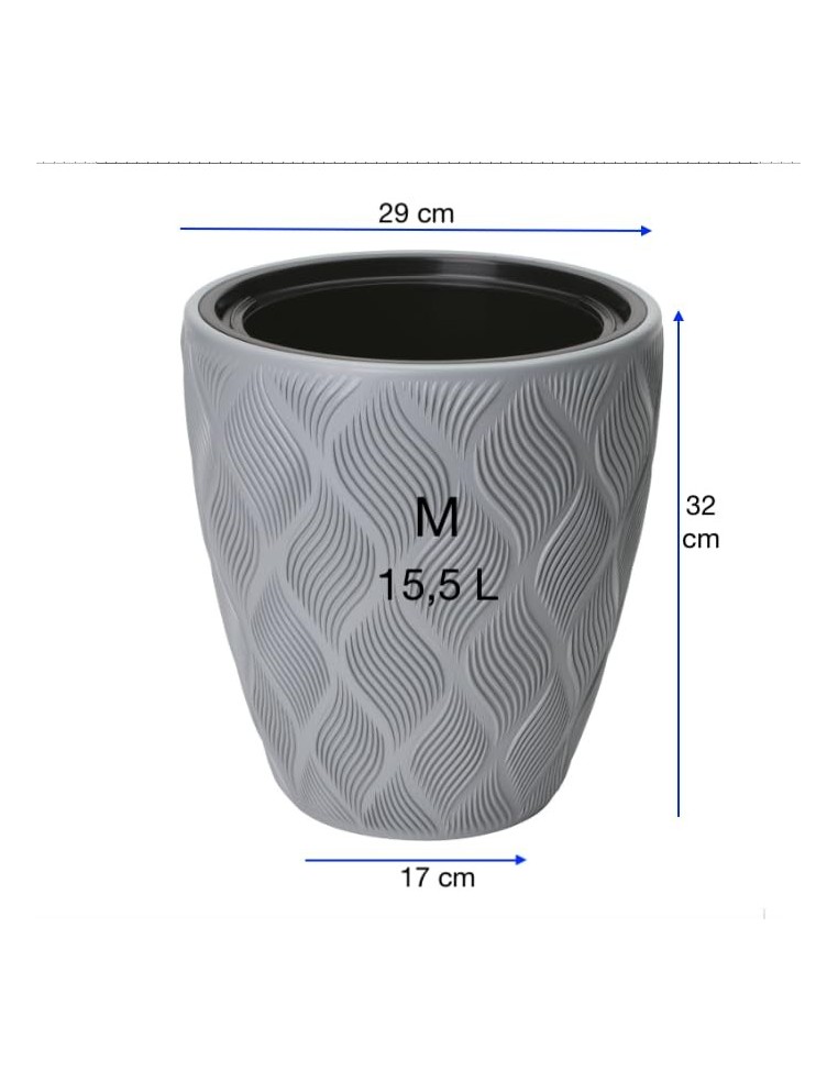 Bloempot rond 3D-golven M Ø29 × 32 cm, 15,5 L – Grijs | Töpferkönig