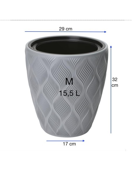 Bloempot rond 3D-golven M Ø29 × 32 cm, 15,5 L – Grijs | Töpferkönig