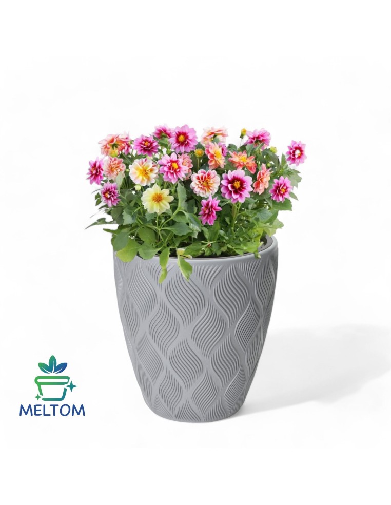 Blumentopf rund 3D-Wellen M Ø29 × 32 cm, 15,5 L – Grau | Töpferkönig