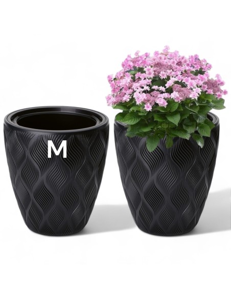 Maceta redonda con ondas 3D M Ø29 × 32 cm, 15,5 L – Negro | Töpferkönig