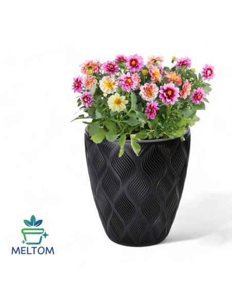 Pot de fleurs rond ondulé 3D M Ø29 × 32 cm, 15,5 L – Noir | Töpferkönig