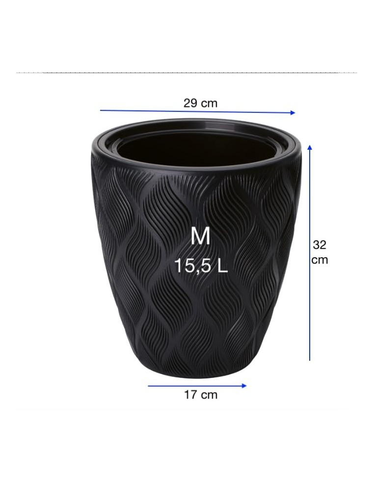 Pot de fleurs rond ondulé 3D M Ø29 × 32 cm, 15,5 L – Noir | Töpferkönig