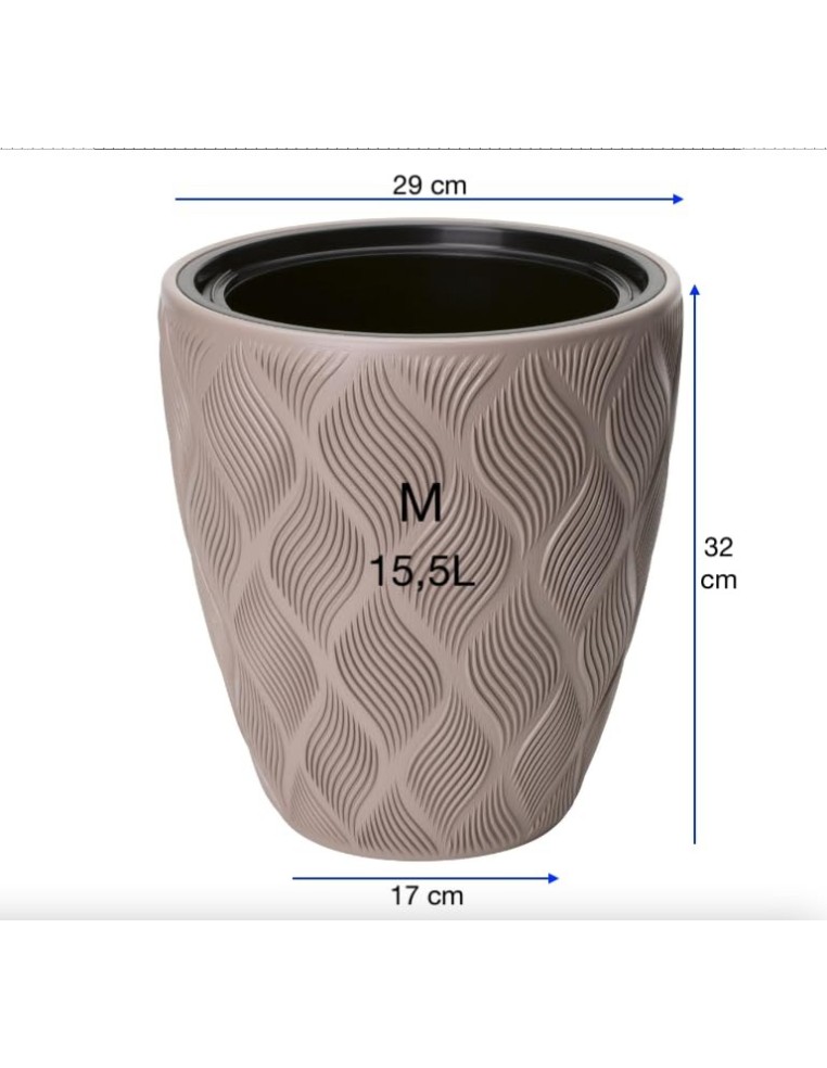 Vaso rotondo con onde 3D M Ø29 × 32 cm, 15,5 L – Tortora | Töpferkönig