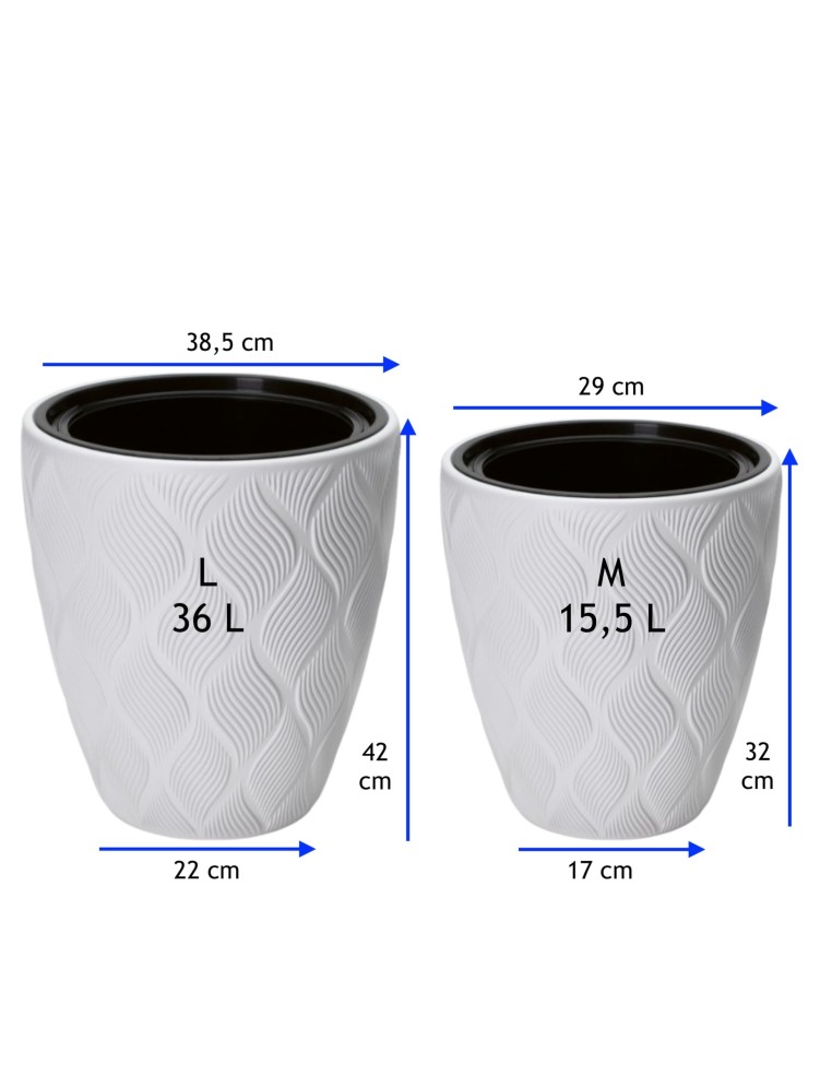 Blumentopf rund 3D-Wellen M Ø29 × 32 cm, 15,5 L – Weiß | Töpferkönig