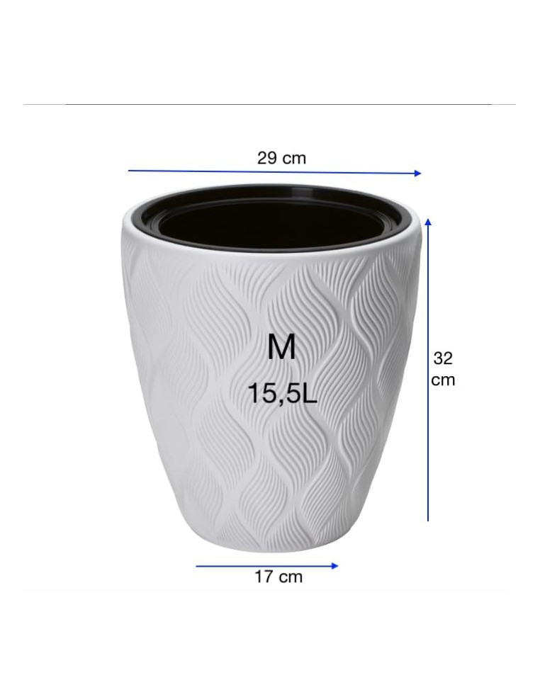 Blumentopf rund 3D-Wellen M Ø29 × 32 cm, 15,5 L – Weiß | Töpferkönig