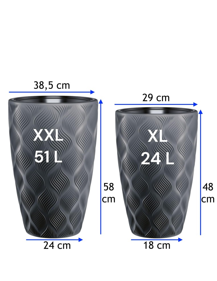 Pot haut rond ondulé 3D XL Ø29 × 48 cm, 24 L – Anthracite | Töpferkönig