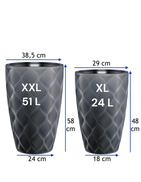 Pot haut rond ondulé 3D XL Ø29 × 48 cm, 24 L – Anthracite | Töpferkönig