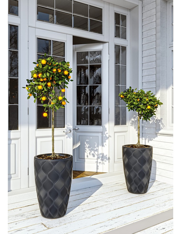 Plantenbak rond 3D-golven XL hoog Ø29 × 48 cm, 24 L – Antraciet | Töpferkönig