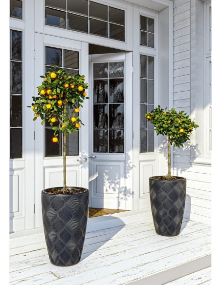 Macetero redondo con ondas 3D XL alto Ø29 × 48 cm, 24 L – Antracita | Töpferkönig
