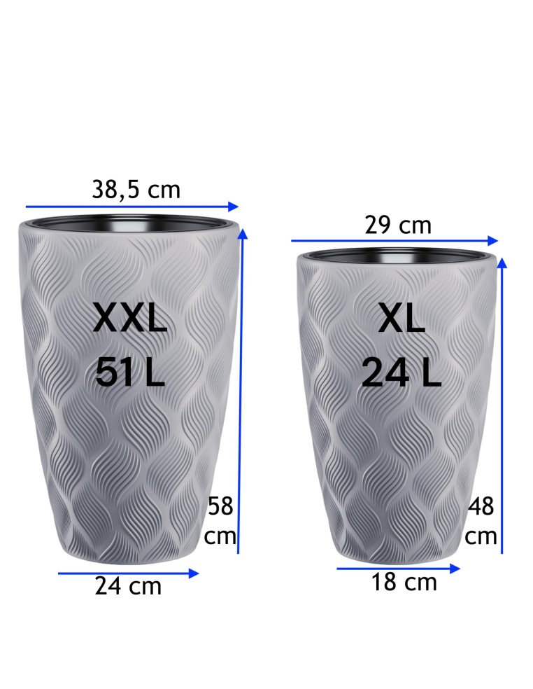 Pot haut rond ondulé 3D XL Ø29 × 48 cm, 24 L – Gris | Töpferkönig