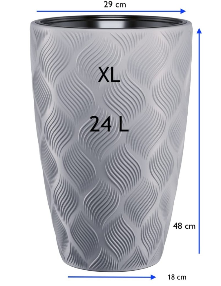 Fioriera rotonda con onde 3D XL alta Ø29 × 48 cm, 24 L – Grigio | Töpferkönig