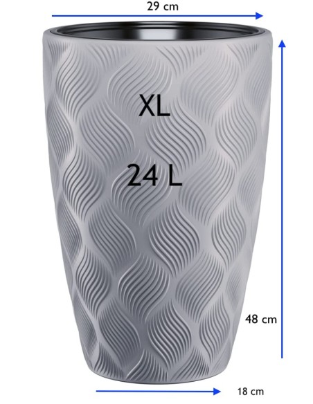 Fioriera rotonda con onde 3D XL alta Ø29 × 48 cm, 24 L – Grigio | Töpferkönig