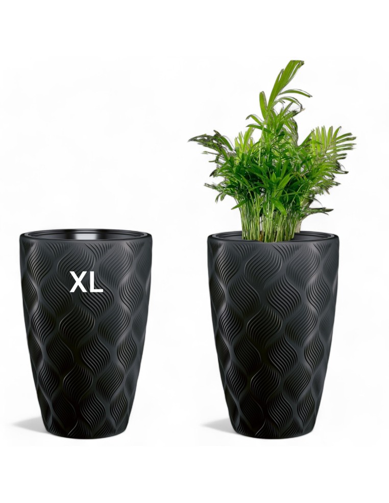 Pot haut rond ondulé 3D XL Ø29 × 48 cm, 24 L – Noir | Töpferkönig