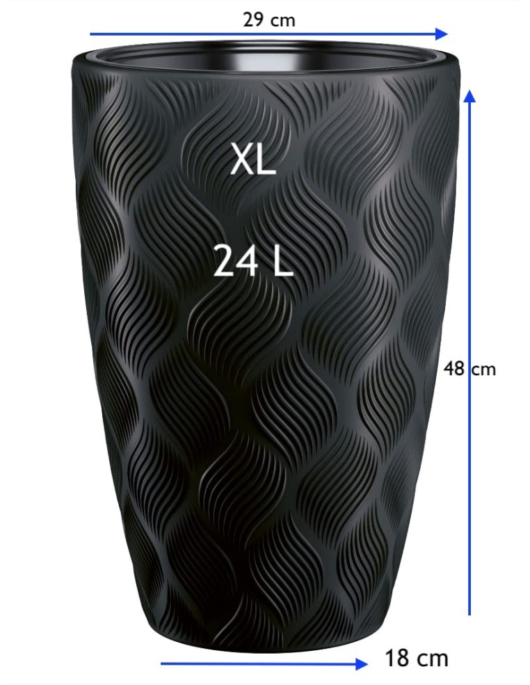 Plantenbak rond 3D-golven XL hoog Ø29 × 48 cm, 24 L – Zwart | Töpferkönig