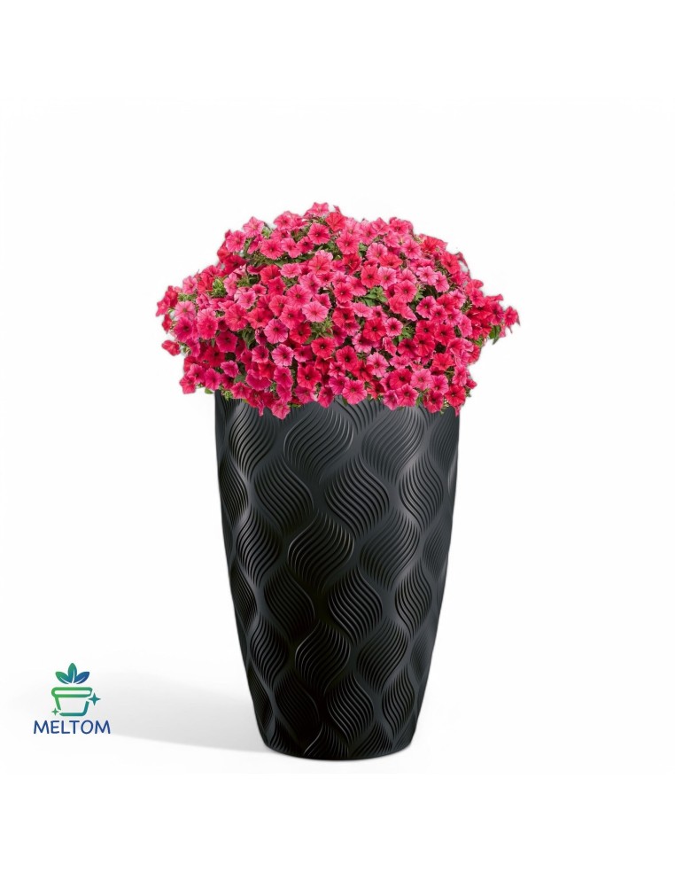Macetero redondo con ondas 3D XL alto Ø29 × 48 cm, 24 L – Negro | Töpferkönig