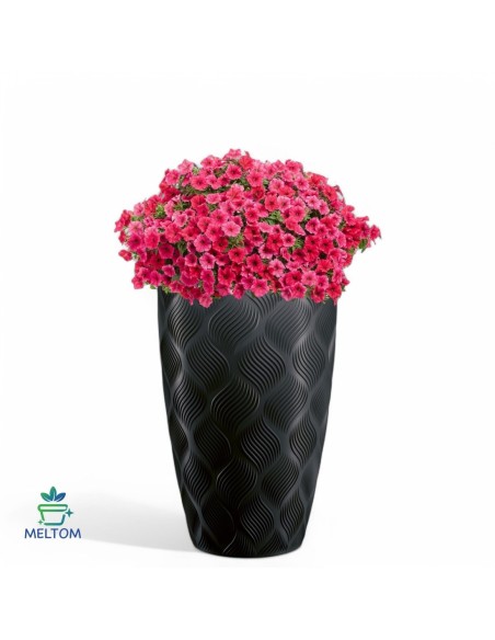 Fioriera rotonda con onde 3D XL alta Ø29 × 48 cm, 24 L – Nero | Töpferkönig