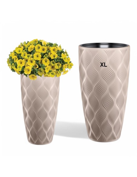 Fioriera rotonda con onde 3D XL alta Ø29 × 48 cm, 24 L – Tortora | Töpferkönig