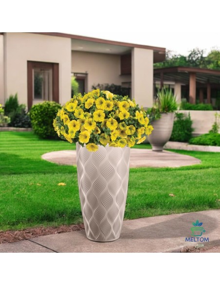 Pot haut rond ondulé 3D XL Ø29 × 48 cm, 24 L – Taupe | Töpferkönig
