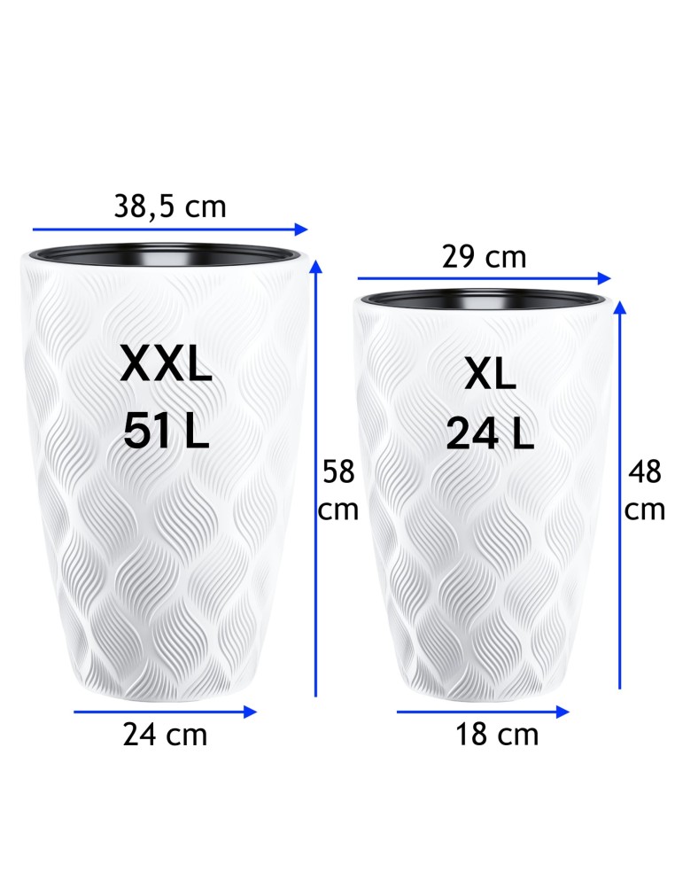 Macetero redondo con ondas 3D XL alto Ø29 × 48 cm, 24 L – Blanco | Töpferkönig