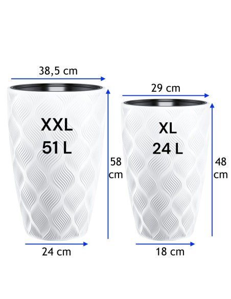 Pot haut rond ondulé 3D XL Ø29 × 48 cm, 24 L – Blanc | Töpferkönig