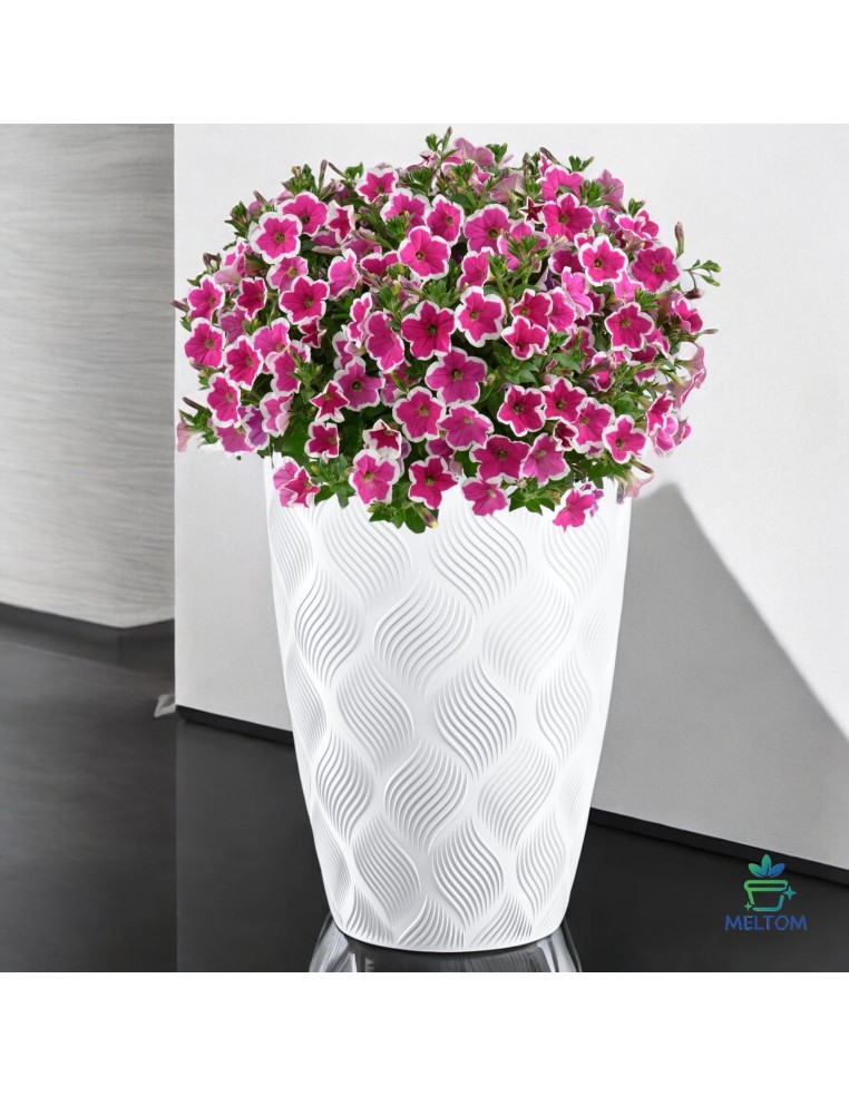 Macetero redondo con ondas 3D XL alto Ø29 × 48 cm, 24 L – Blanco | Töpferkönig