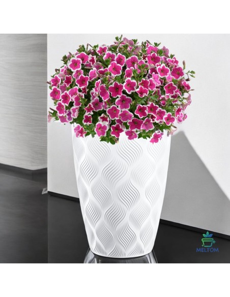 Macetero redondo con ondas 3D XL alto Ø29 × 48 cm, 24 L – Blanco | Töpferkönig