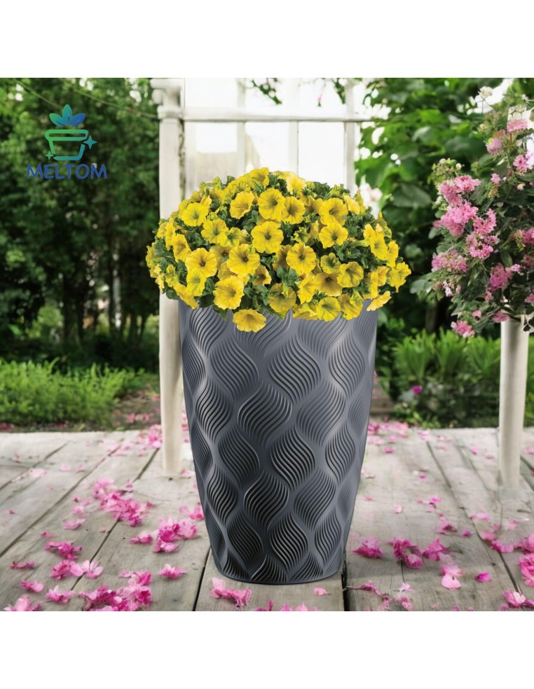 Pot haut rond ondulé 3D XXL Ø39 × 58 cm, 51 L – Anthracite | Töpferkönig