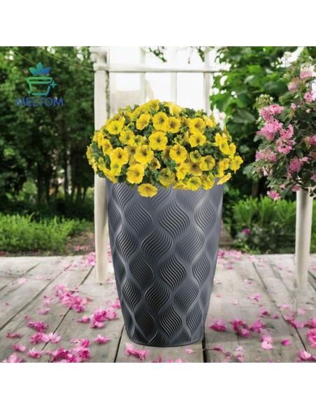 Macetero redondo con ondas 3D XXL alto Ø39 × 58 cm, 51 L – Antracita | Töpferkönig