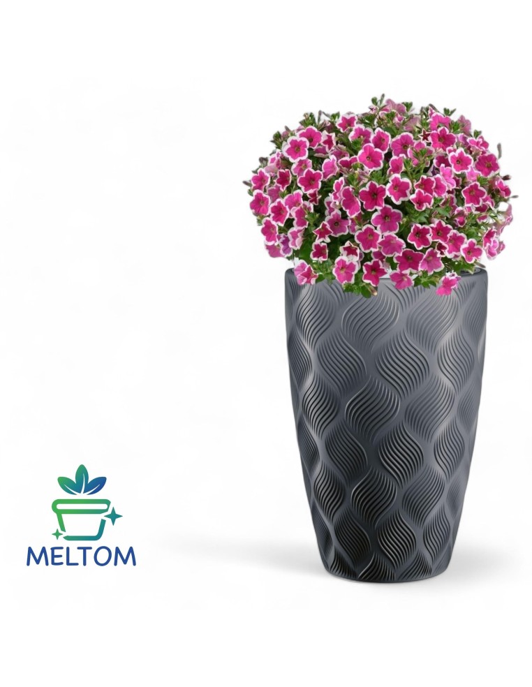 Blumenkübel rund 3D-Wellen XXL hoch Ø39 × 58 cm, 51 L – Anthrazit | Töpferkönig