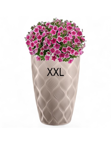 Plantenbak rond 3D-golven XXL hoog Ø39 × 58 cm, 51 L – Taupe | Töpferkönig