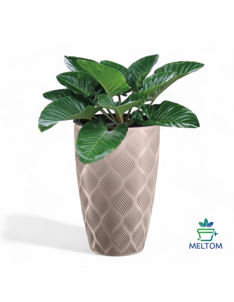 Fioriera rotonda con onde 3D XXL alta Ø39 × 58 cm, 51 L – Tortora | Töpferkönig