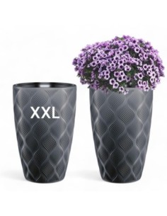 Plantenbak rond hoog Ø39 × 58 cm ruitreliëf met bewateringssysteem, 51 L – Antraciet | Töpferkönig 2
