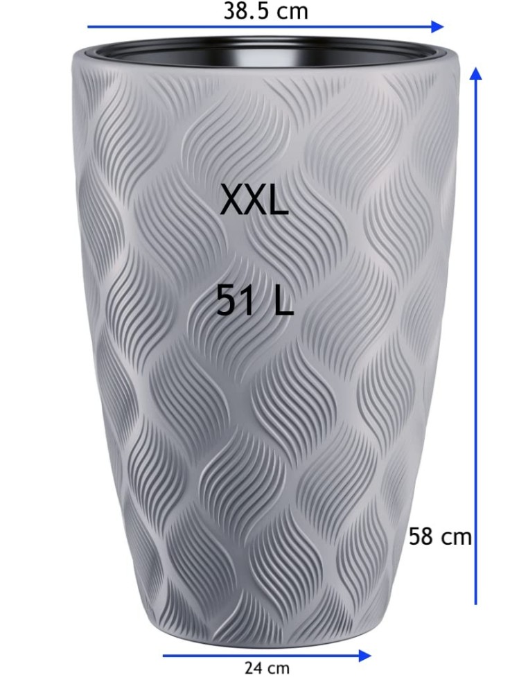 Blumenkübel rund hoch Ø39 × 58 cm Rautenrelief mit Bewässerungssystem, 51 L – Grau | Töpferkönig