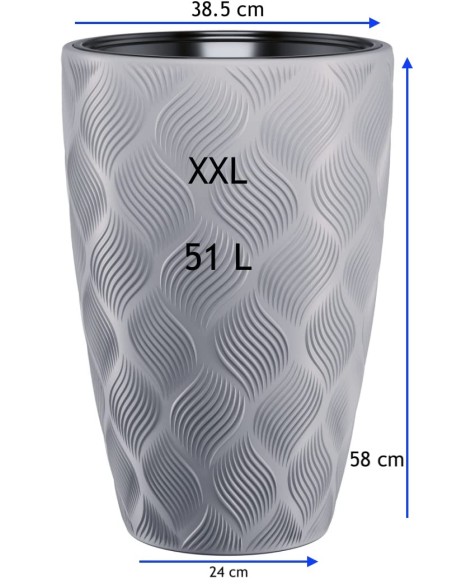 Blumenkübel rund hoch Ø39 × 58 cm Rautenrelief mit Bewässerungssystem, 51 L – Grau | Töpferkönig