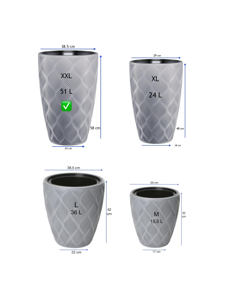 Fioriera rotonda alta Ø39 × 58 cm rilievo a rombi con sistema di irrigazione, 51 L – Grigio | Töpferkönig