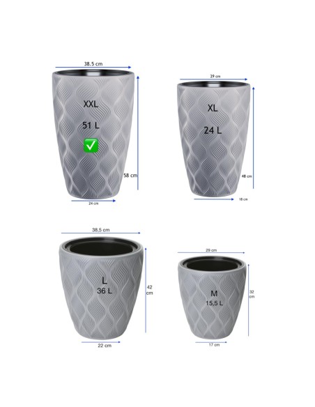 Fioriera rotonda alta Ø39 × 58 cm rilievo a rombi con sistema di irrigazione, 51 L – Grigio | Töpferkönig