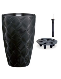 Pot haut rond Ø39 × 58 cm à relief losange avec système d'arrosage, 51 L – Noir | Töpferkönig