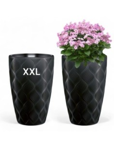 Plantenbak rond hoog Ø39 × 58 cm ruitreliëf met bewateringssysteem, 51 L – Zwart | Töpferkönig 2