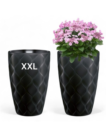 Blumenkübel rund hoch Ø39 × 58 cm Rautenrelief mit Bewässerungssystem, 51 L – Schwarz | Töpferkönig