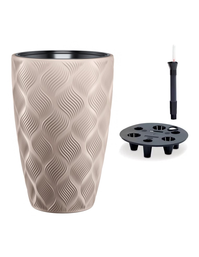 Fioriera rotonda alta Ø39 × 58 cm rilievo a rombi con sistema di irrigazione, 63 L – Tortora | Töpferkönig