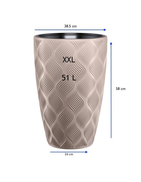 Pot haut rond Ø39 × 58 cm à relief losange avec système d'arrosage, 63 L – Taupe | Töpferkönig